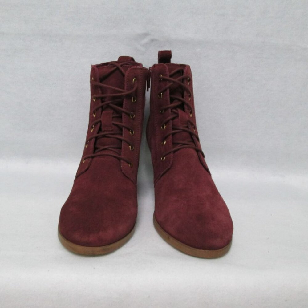Diba Blake Suede Leather Lace-Up, Side Zipper Wedge Booties-Burgandy-Various-NWT - Picture 8 of 15